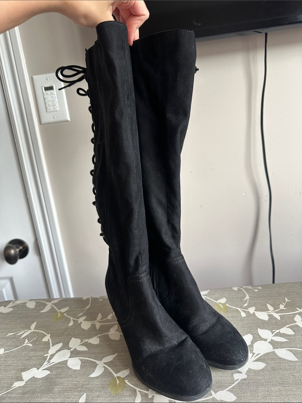 Black Lace-Up Over-the-Knee Boots